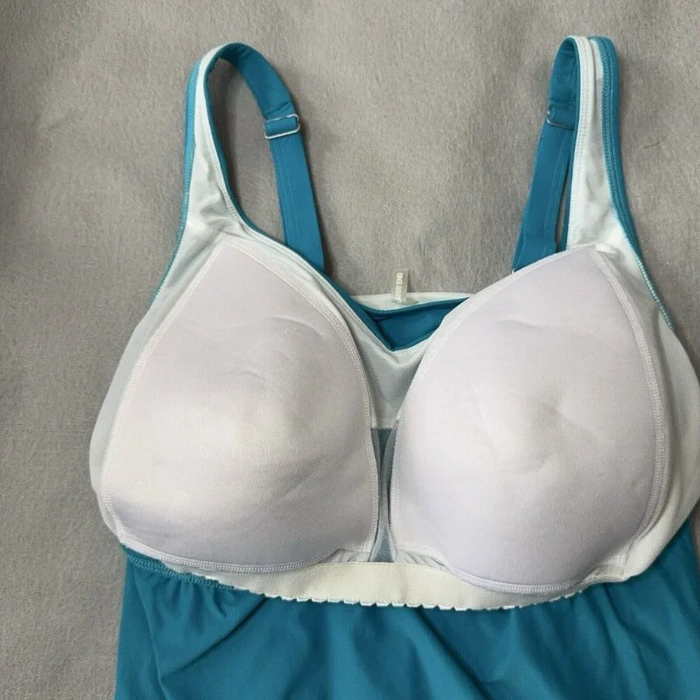 Tankini Swim Top Turquoise V Neck Wrap Soft Cup Bra Lands End Plus Size 18W - Picture 9 of 11
